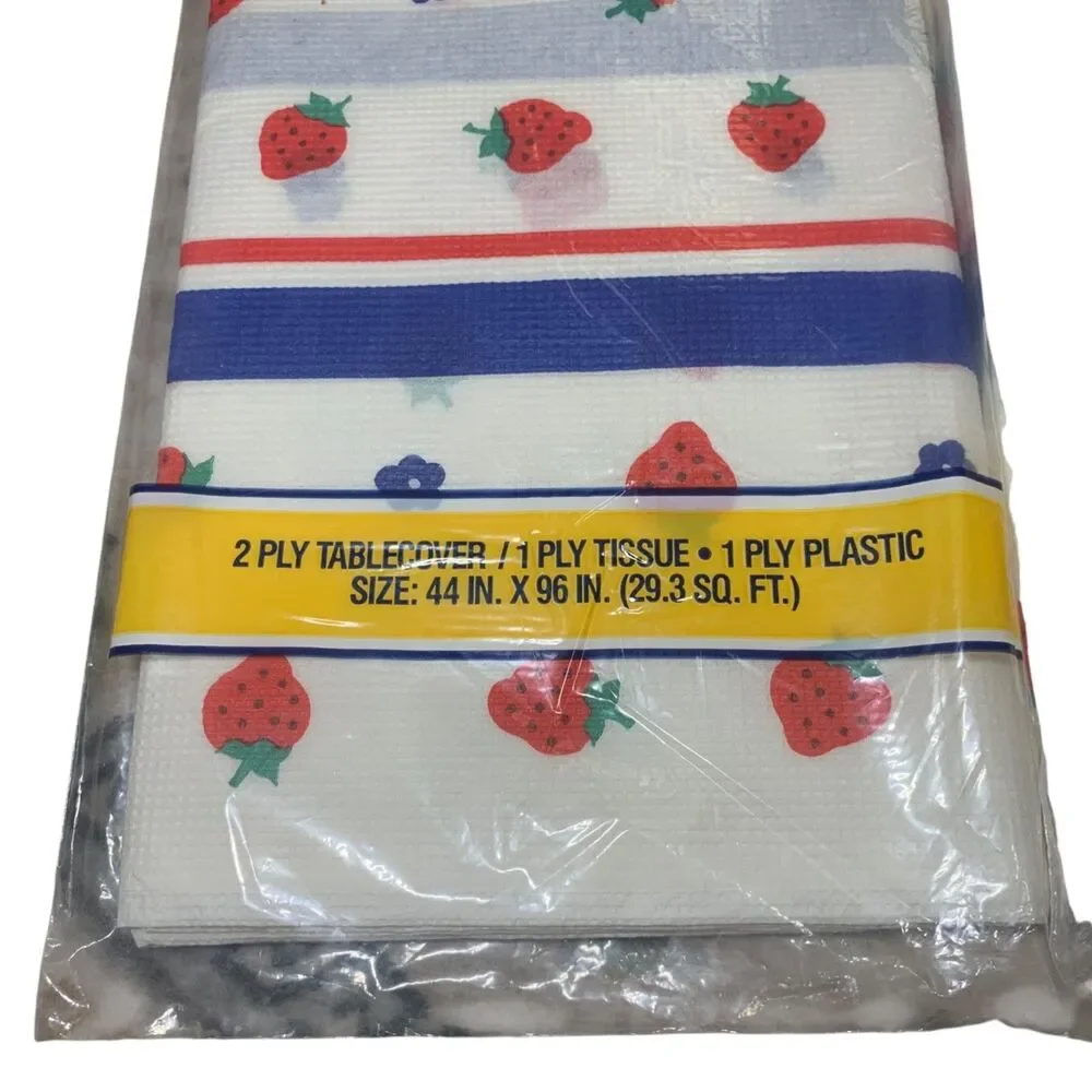 Vintage Linette Strawberry Absorbent Tissue 2 Ply Table Cover 44x96 Cottagecore